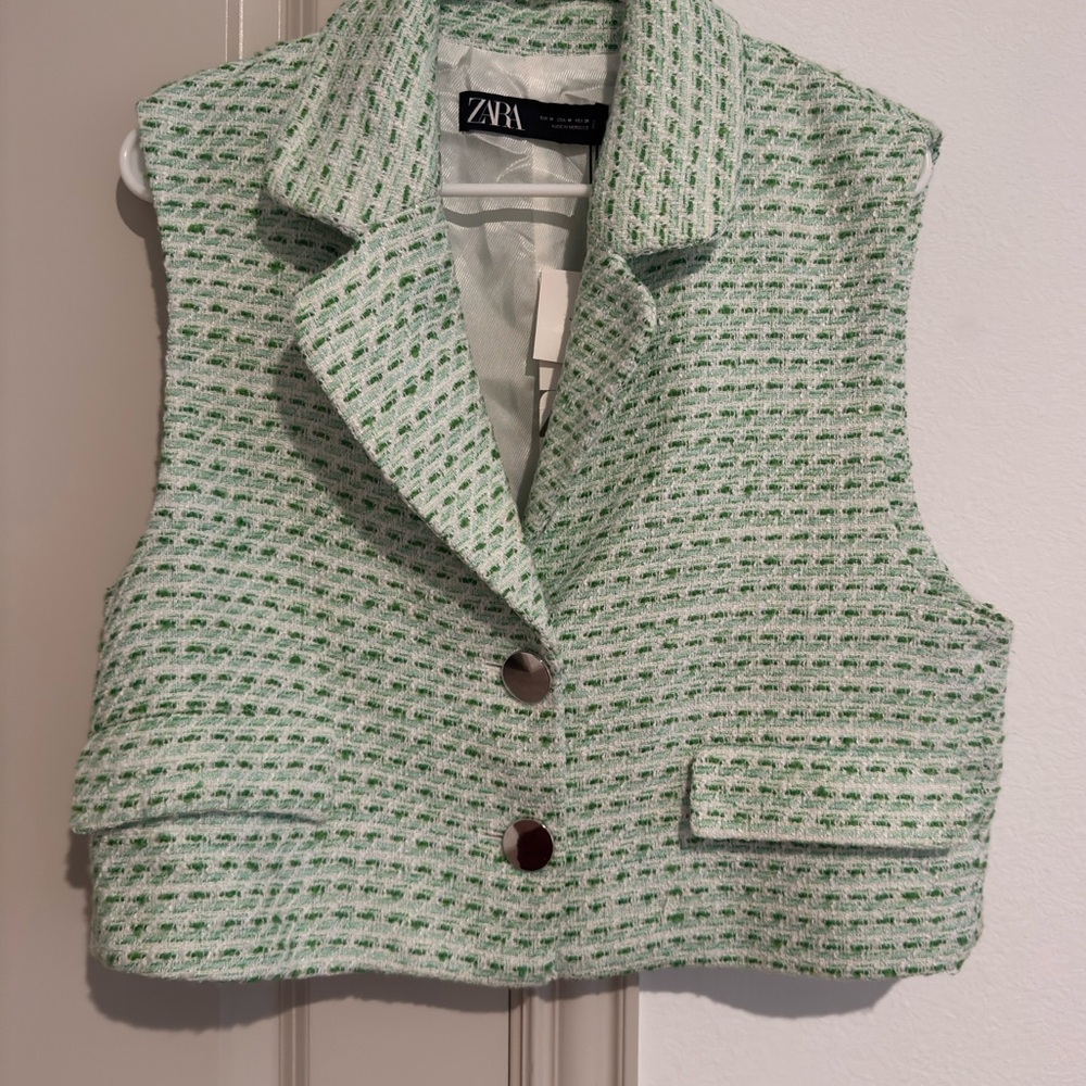 Zara Mint Green Textured Vest